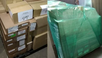 Boxes of parts wrapped on a pallet